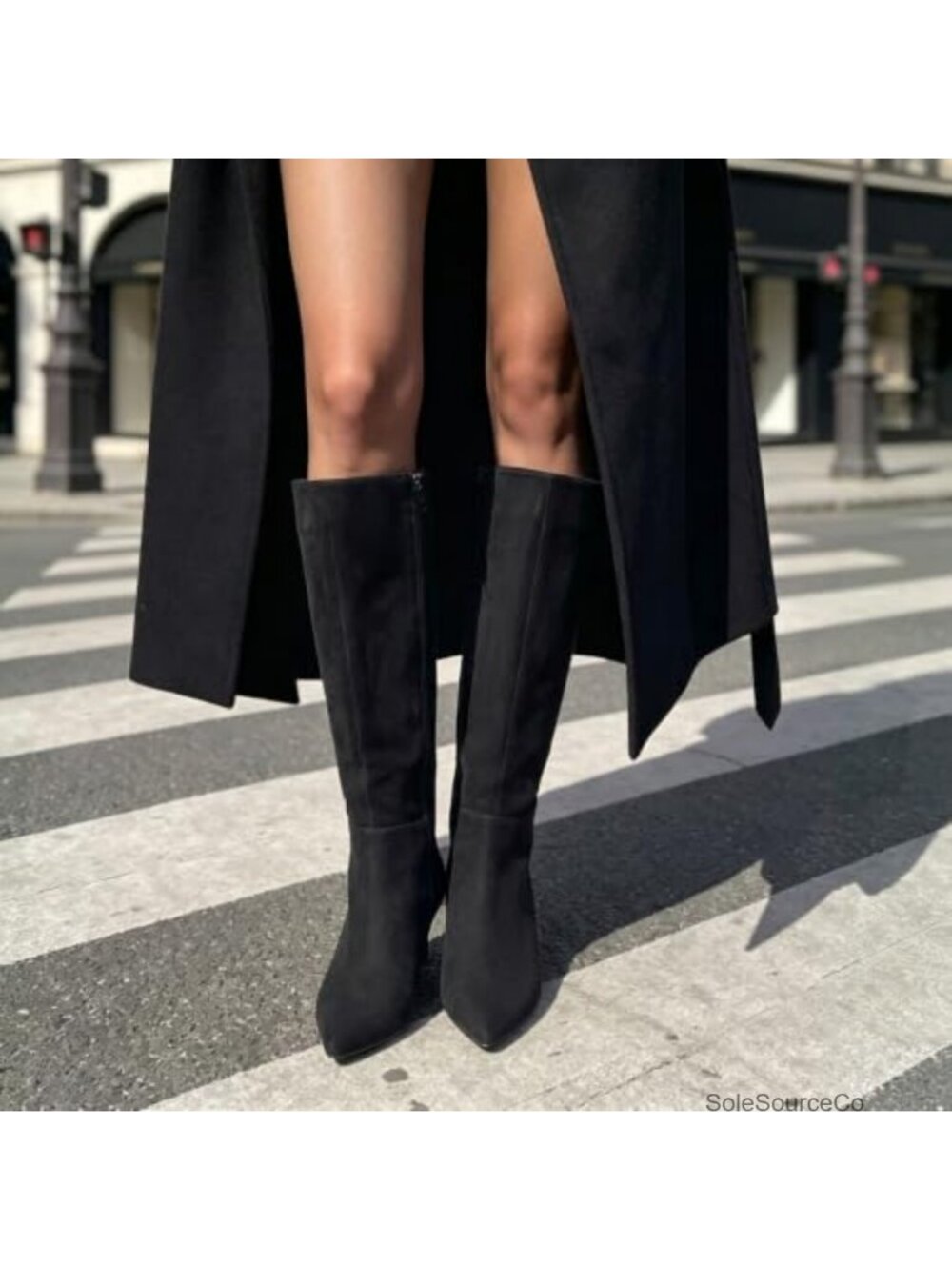 Kitten Heel Knee High Boots Pointed Toe Side Zipper Faux Suede - Picture 2 of 6